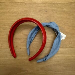 Set of 2 JCrew girls headbands - one NWT blue top knot and one unused red